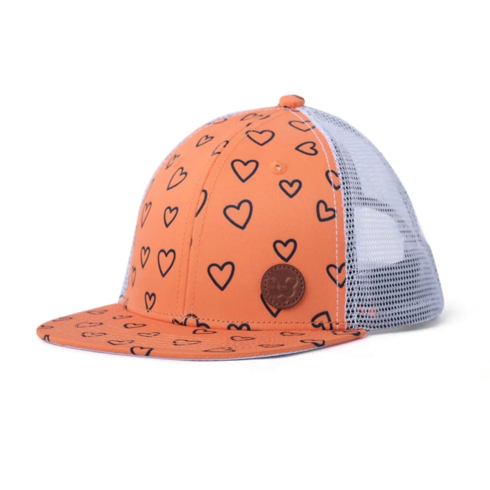 Kids Orange Heart Print Mesh-Back Cap with Adjustable Closure